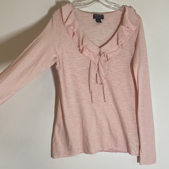 Polo Jeans Company Top Womens Large Pink Ruffle Ralph Lauren V Neck Casual Nice - Picture 4 of 15